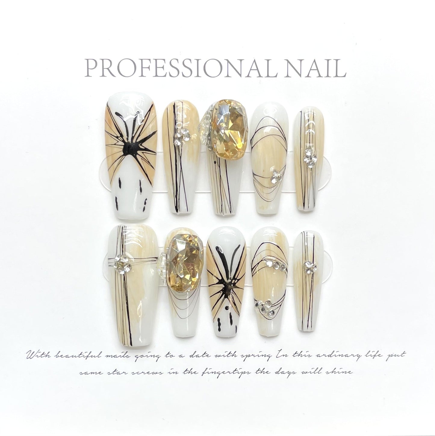 1287 Line Butterfly style press on nails 100% handmade false nails white nude color