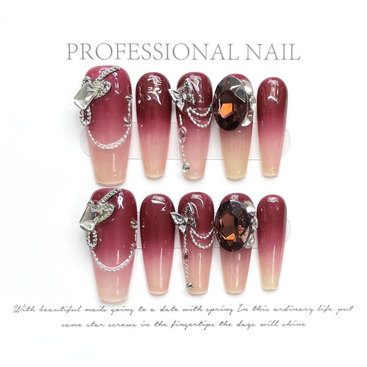 1335 gradation style press on nails 100% handmade false nails red