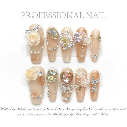 1380 spring style press on nails 100% handmade false nails nude color