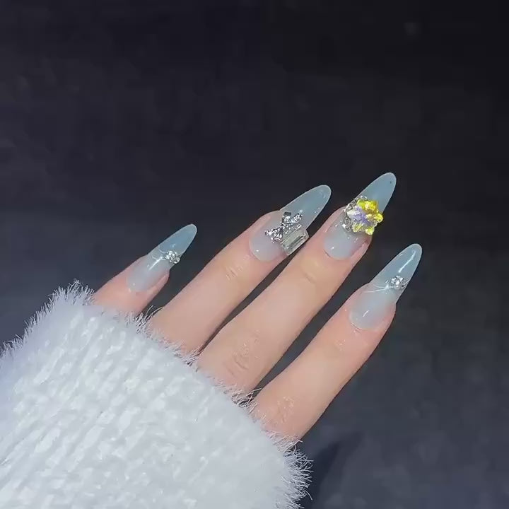 1324 Gentle blue sky style press on nails 100% handmade false nails blue
