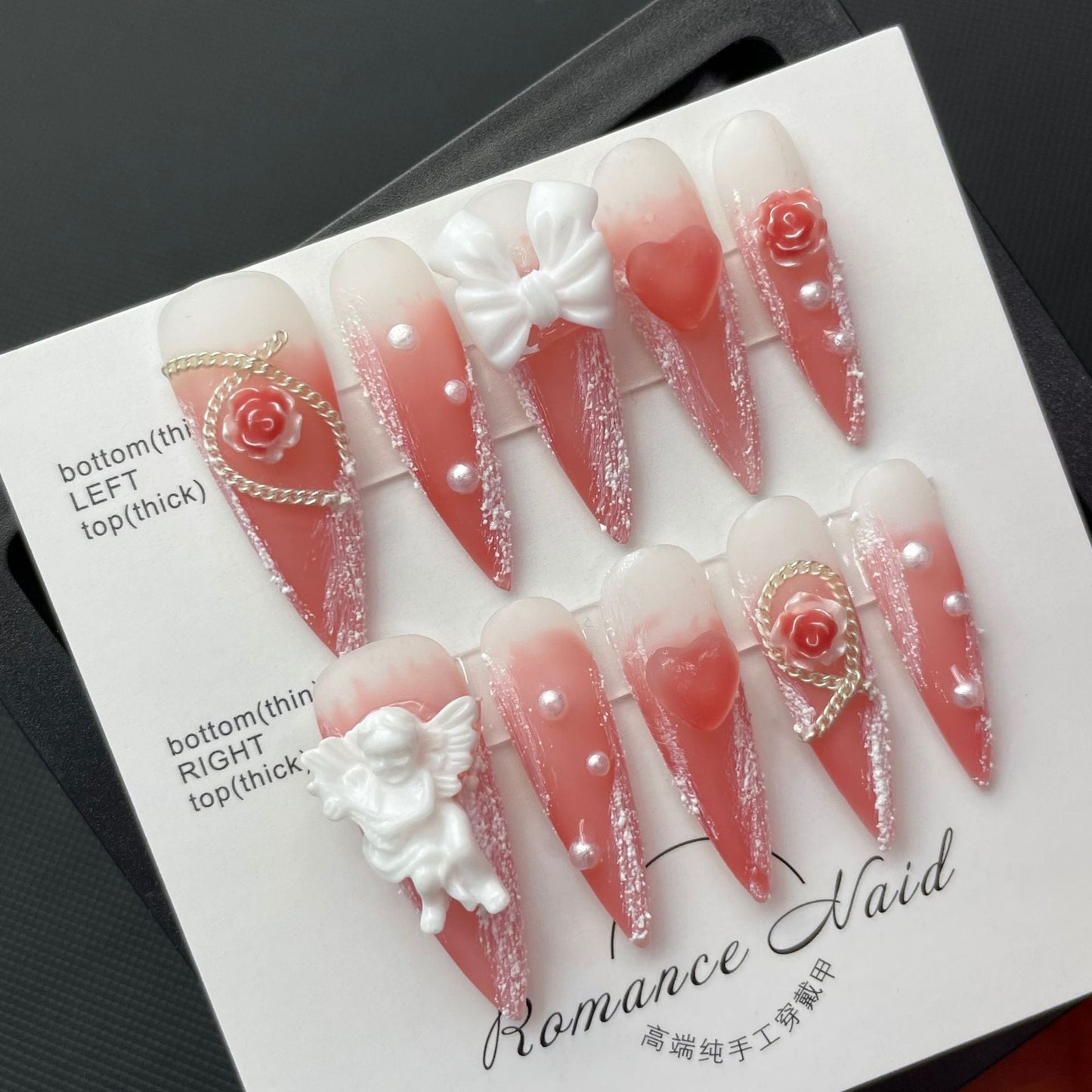 634 Rose Angel press on nails 100% handmade false nails pink