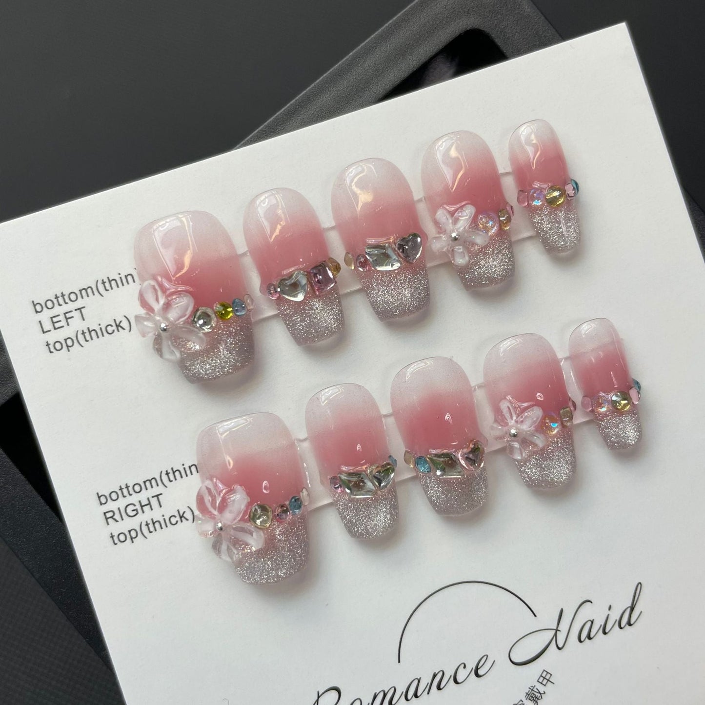 651 Gradient Cat's Eye Petals style press on nails 100% handmade false nails pink