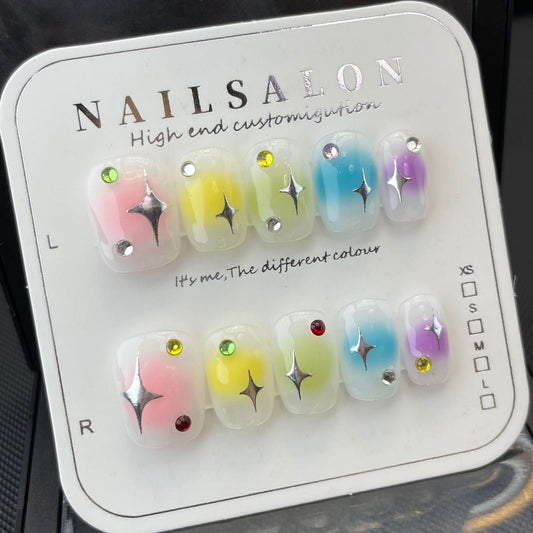 730 Star style press on nails 100% handmade false nails mixed color