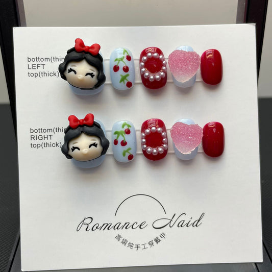 631 Cute girl press on nails 100% handmade false nails red