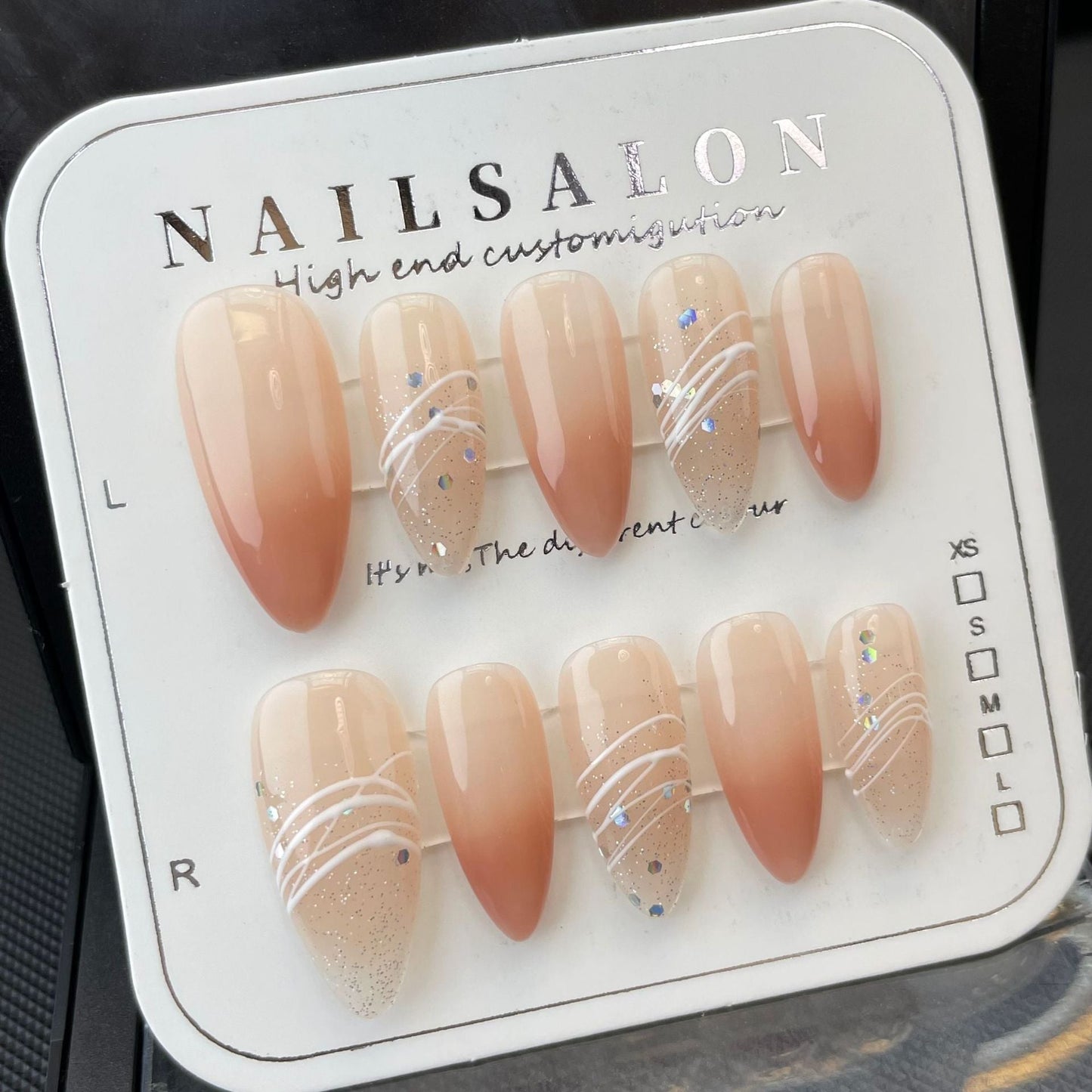 728 Gradient style press on nails 100% handmade false nails pink nude color