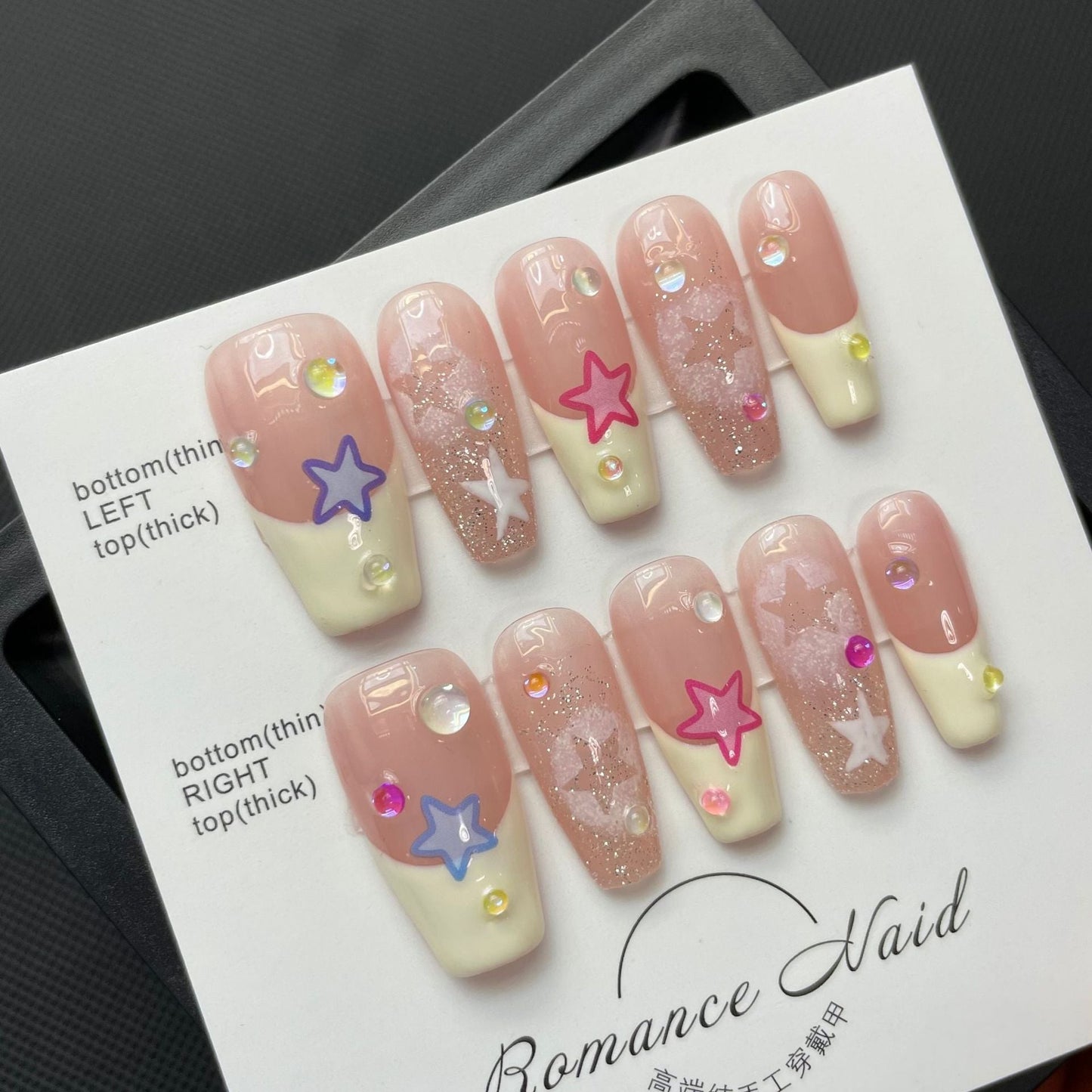 617/620/625 Cute French Stars press on nails 100% handmade false nails pink