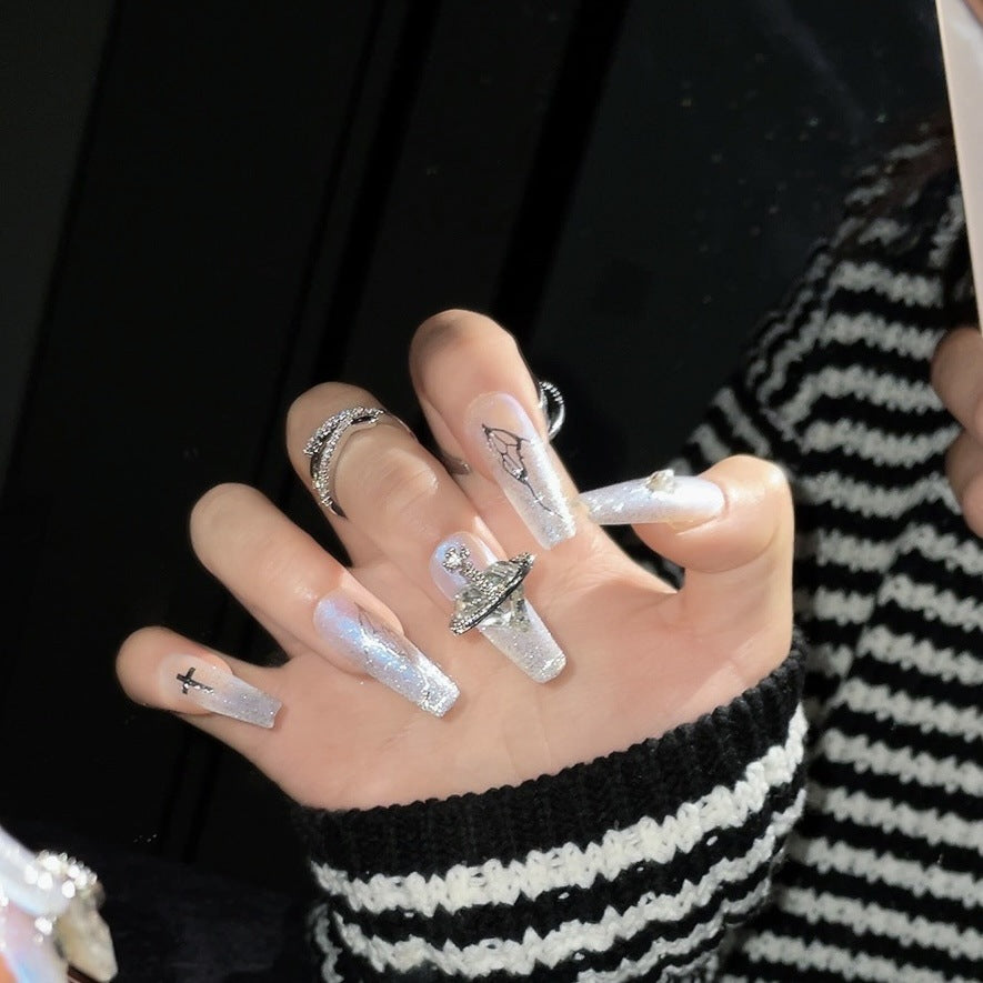 1261 Milky Way style press on nails 100% handmade false nails sliver