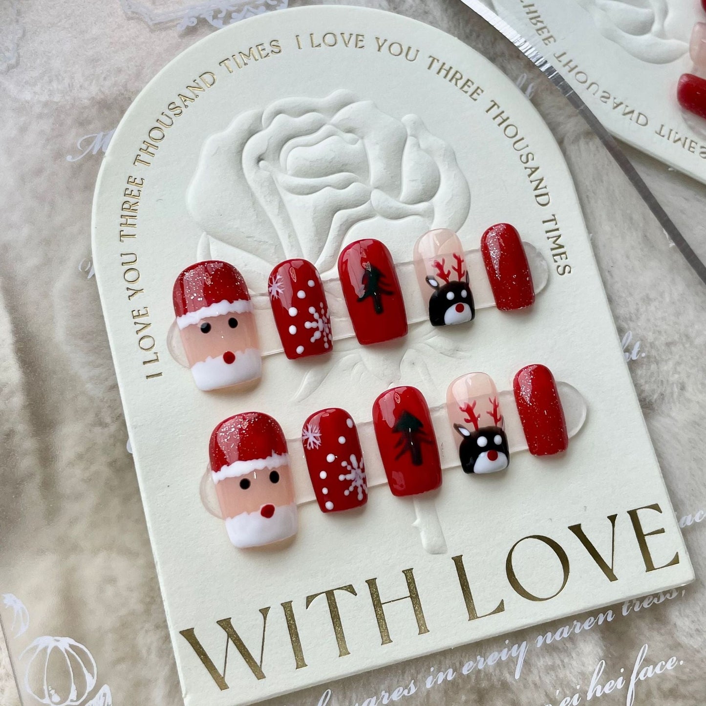 544 Christmas Elk Snowman style press on nails 100% handmade false nails red