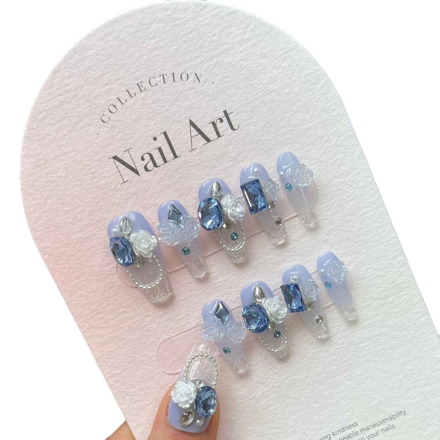860 Sea Blue style press on nails 100% handmade false nails blue