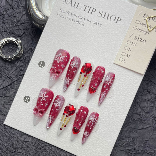 1209 christmas style press on nails 100% handmade false nails red