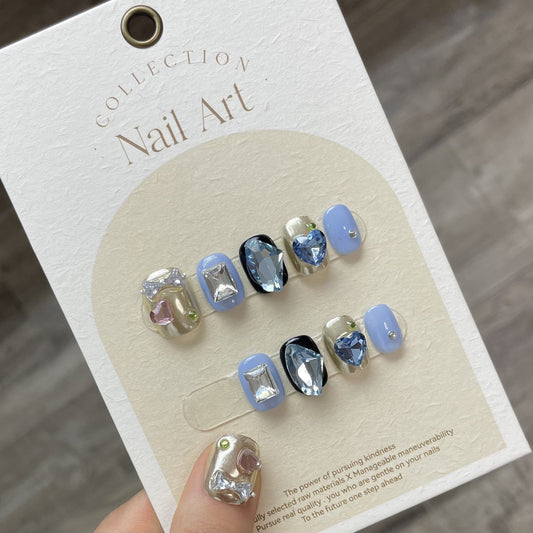 854 spring style press on nails 100% handmade false nails blue