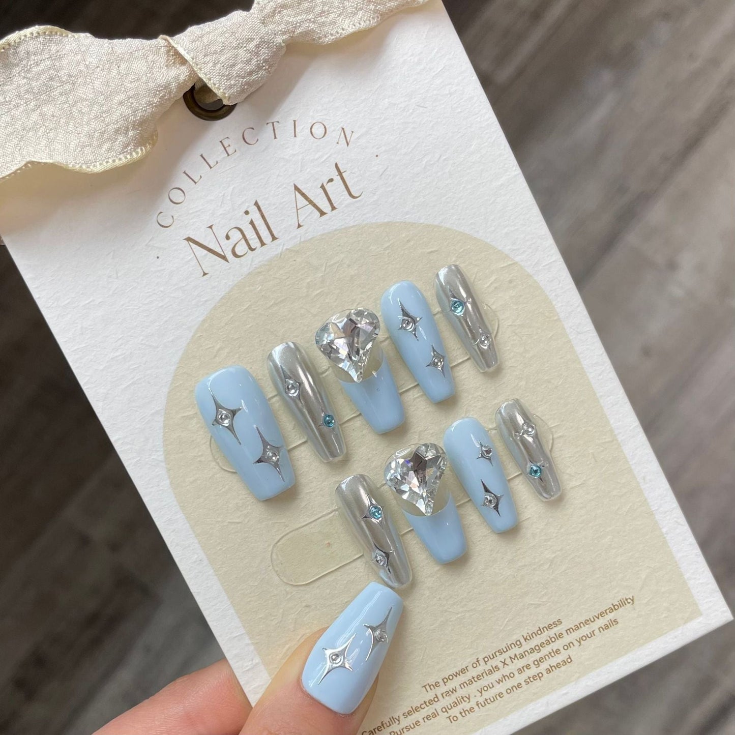 798 Blue Starlight style press on nails 100% handmade false nails blue sliver