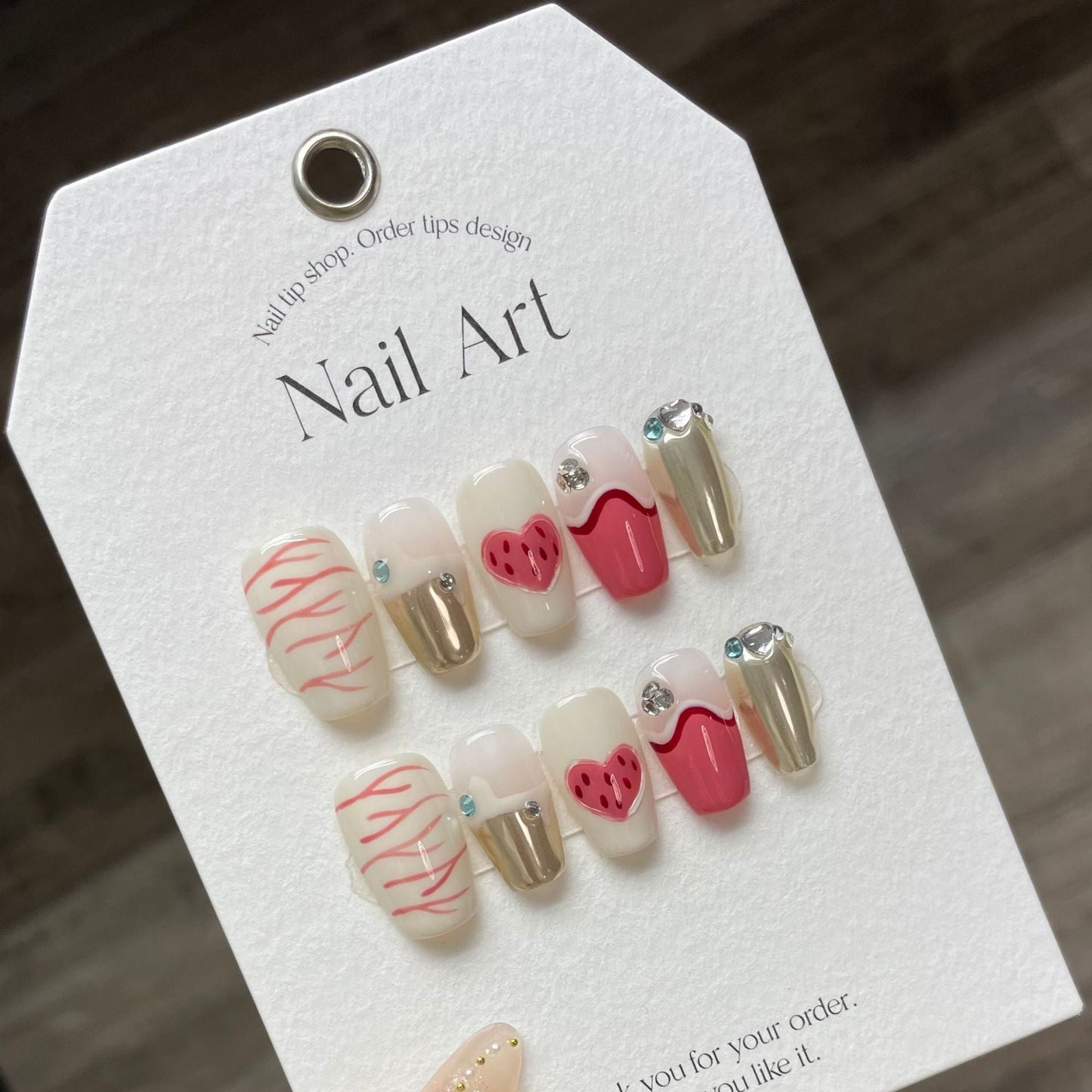 926 Cute style press on nails 100% handmade false nails pink white