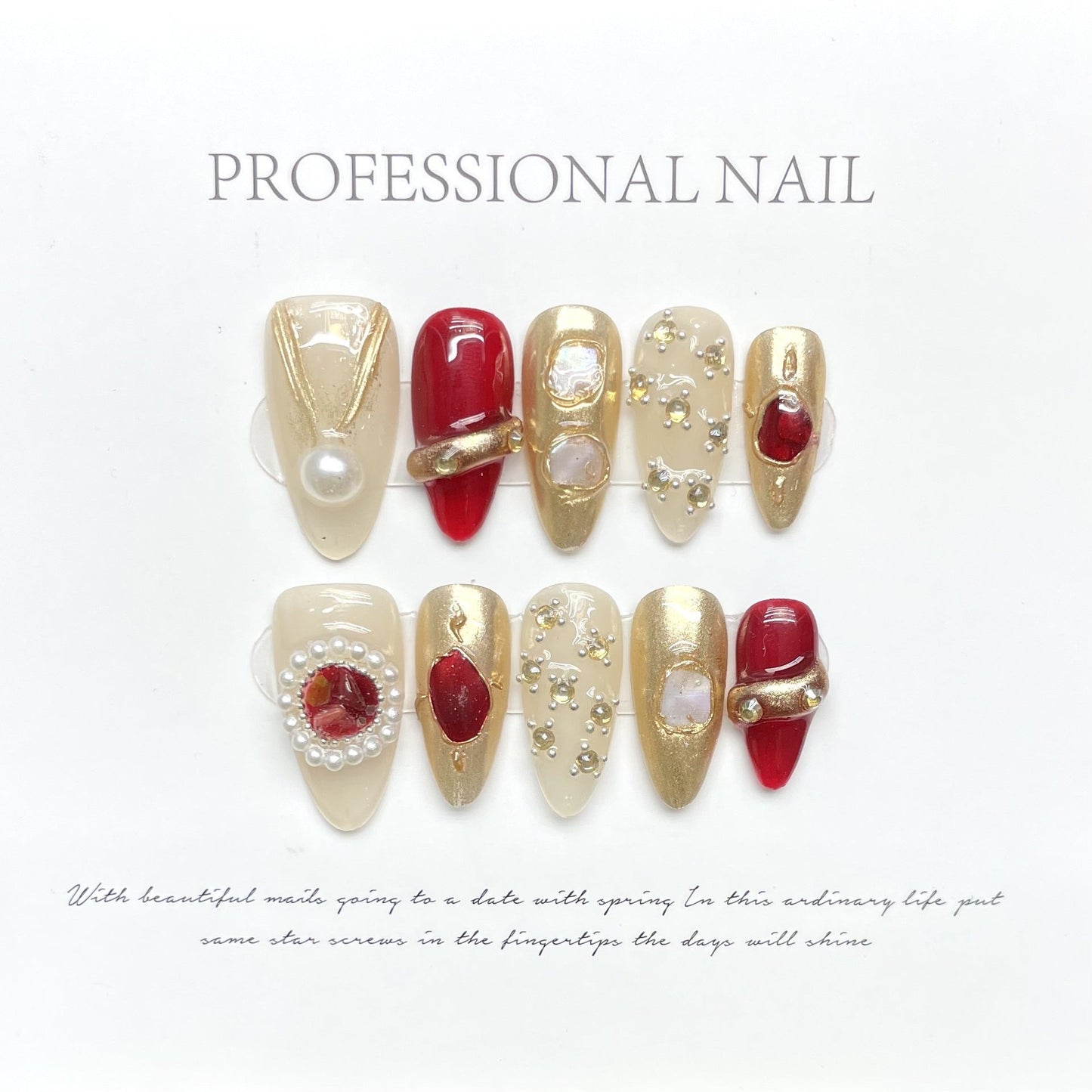 1118/1123 luxurious style press on nails 100% handmade false nails  red nude color