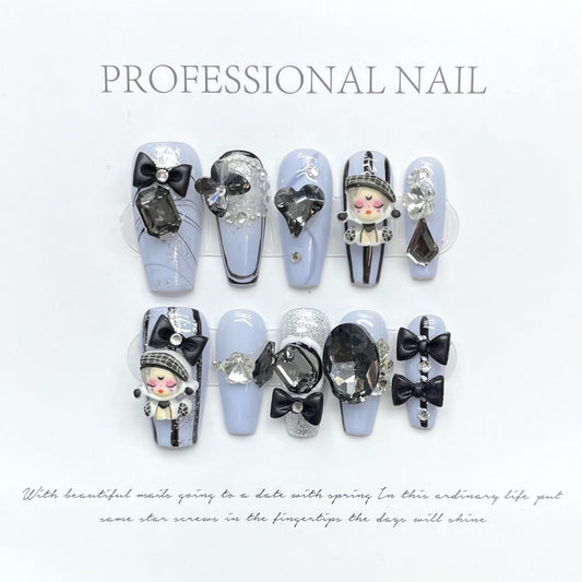 1122 baby style press on nails 100% handmade false nails blue black
