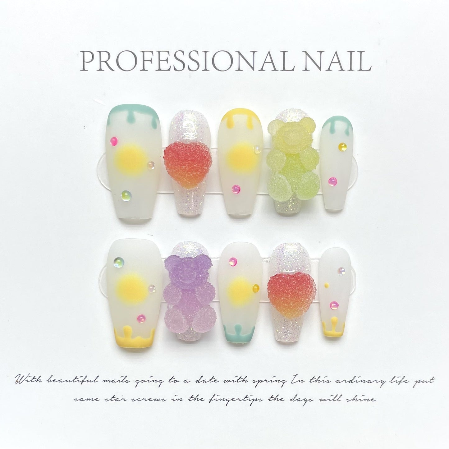 1025 Candy Bear style press on nails 100% handmade false nails mixed color
