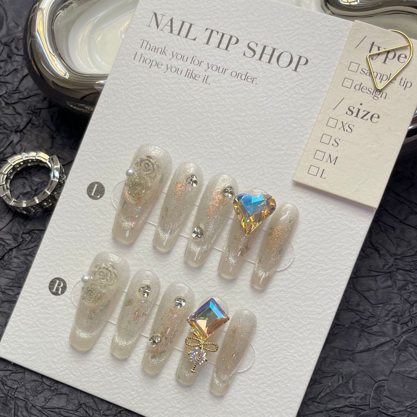 1222 Pure Beauty style press on nails 100% handmade false nails sliver golden