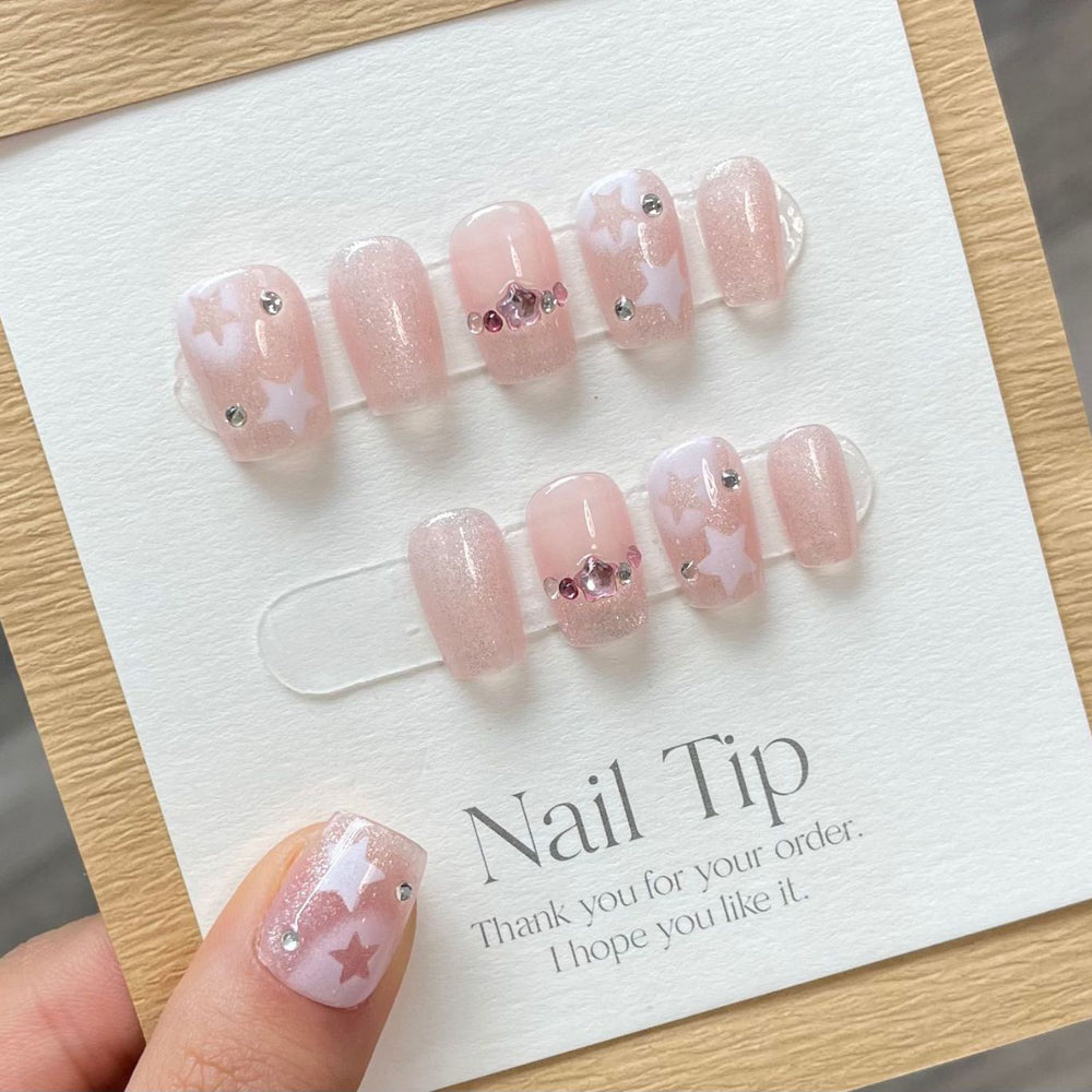 805 Pink CatEye  Effect press on nails 100% handmade false nails pink