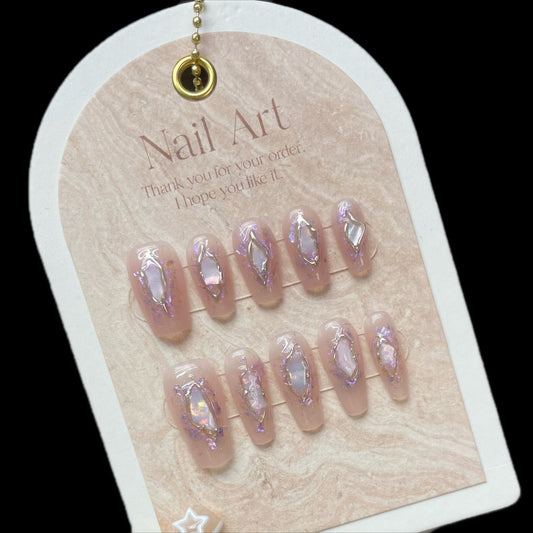 972/982 shell style press on nails 100% handmade false nails pink