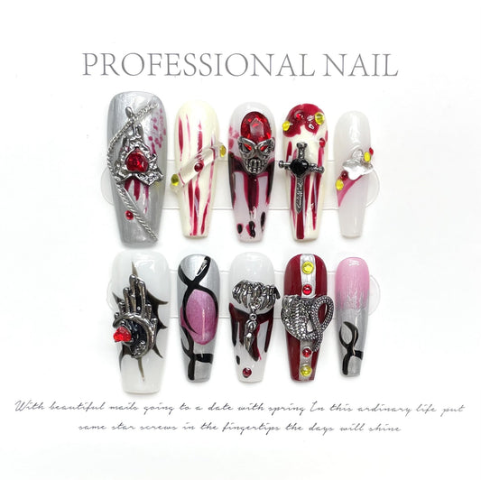 1120 baby style press on nails 100% handmade false nails red sliver