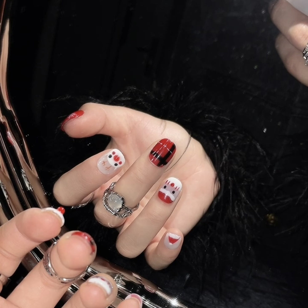 1166 Christmas style press on nails 100% handmade false nails red