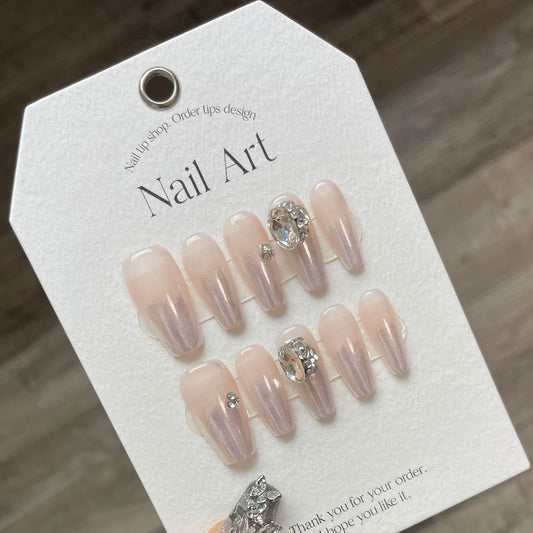 916 simple style press on nails 100% handmade false nails pink