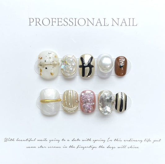 1159 bear style press on nails 100% handmade false nails mixed color