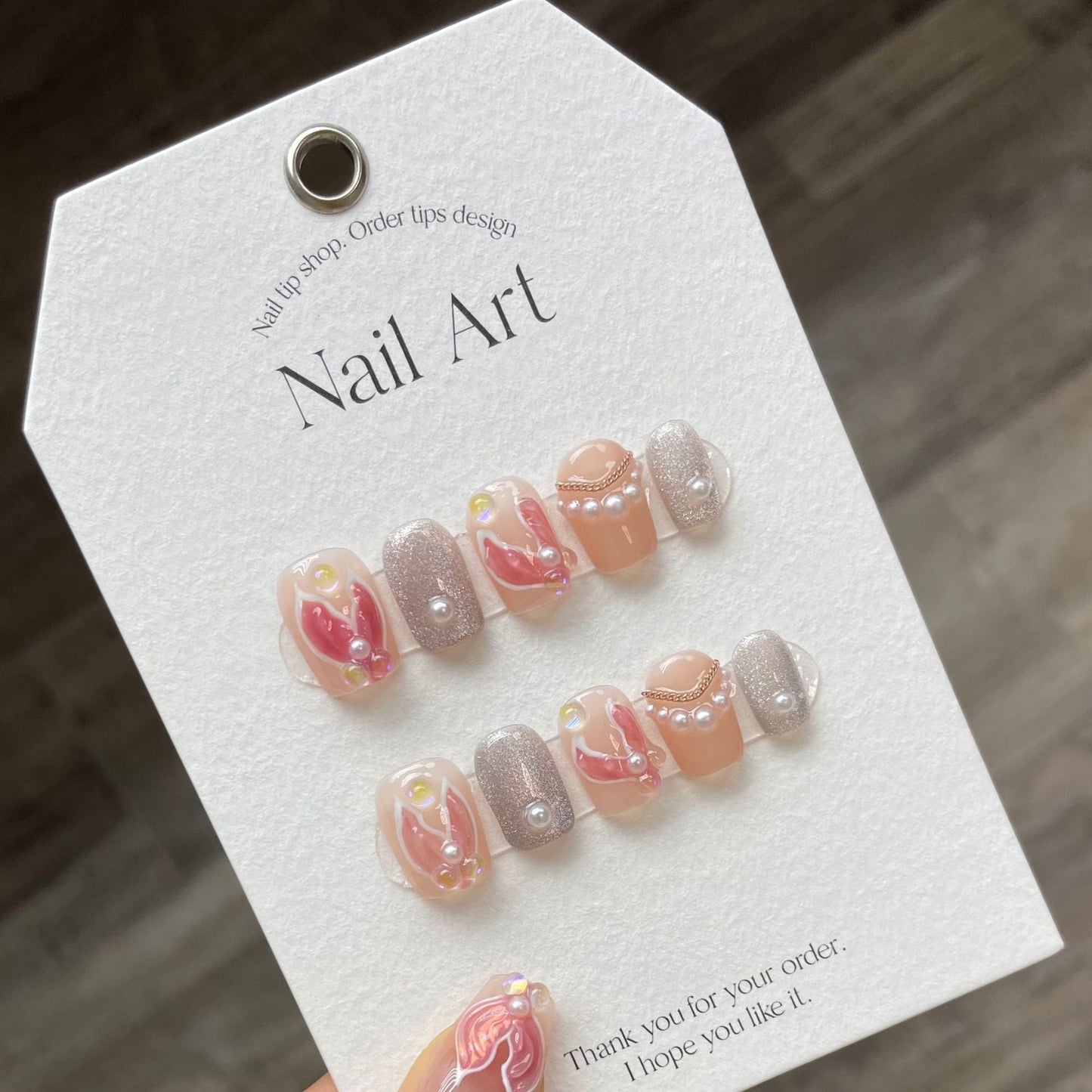 880/885/920 Mermaid Tail CatEye  Effect press on nails 100% handmade false nails pink sliver