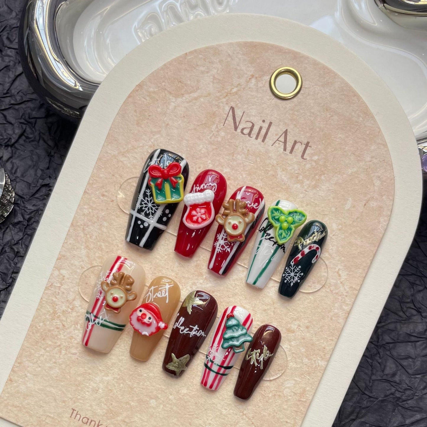 1217 Christmas style press on nails 100% handmade false nails mixed color