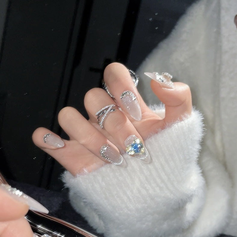 1228 Cat's Eye Love style press on nails 100% handmade false nails sliver