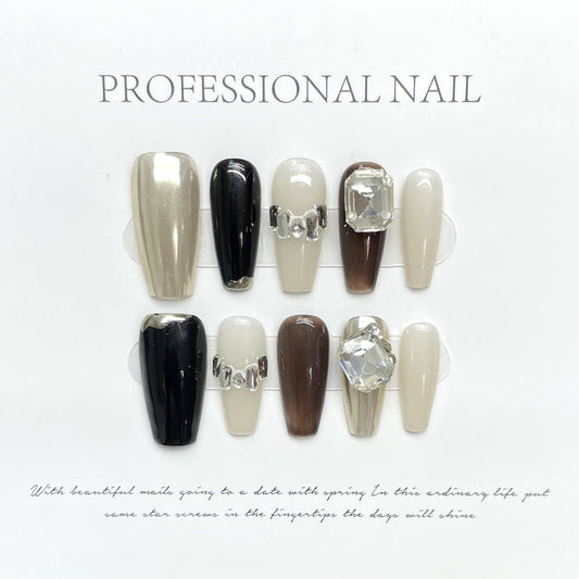 1136 Black style press on nails 100% handmade false nails black