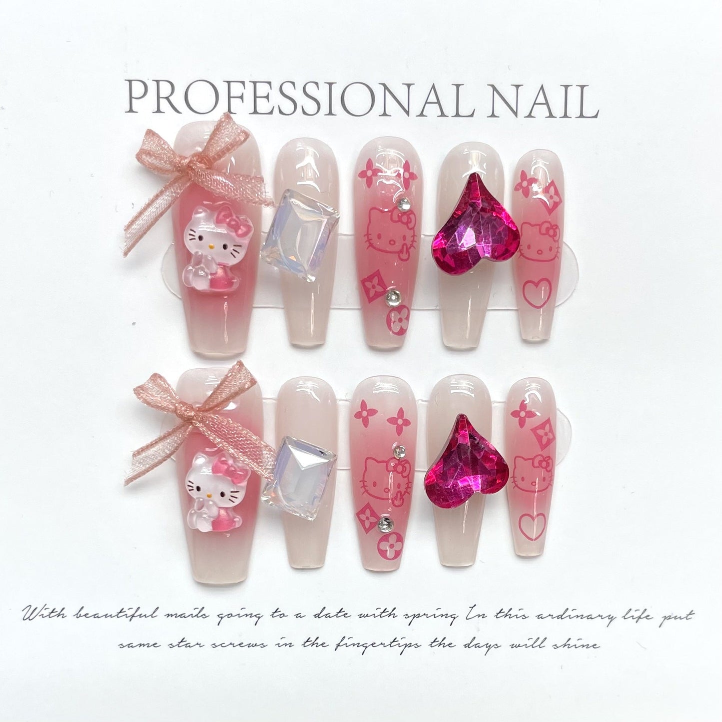 1056/1061 Pink Cat style press on nails 100% handmade false nails pink