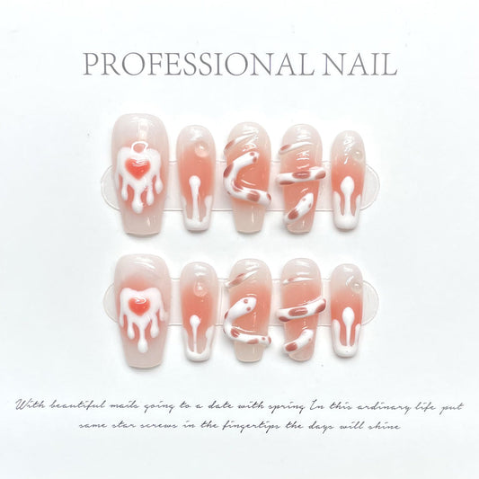 1135 Snake style press on nails 100% handmade false nails pink
