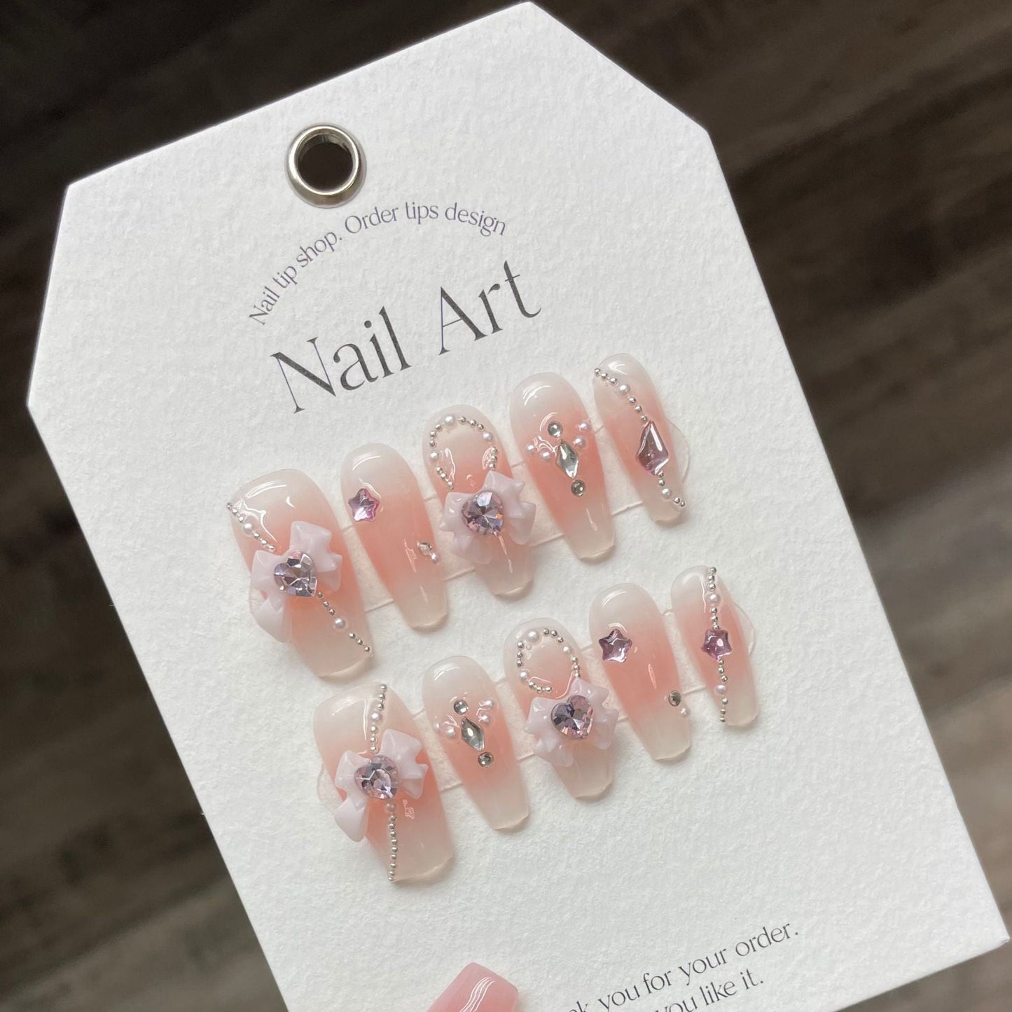 968 princess style press on nails 100% handmade false nails pink