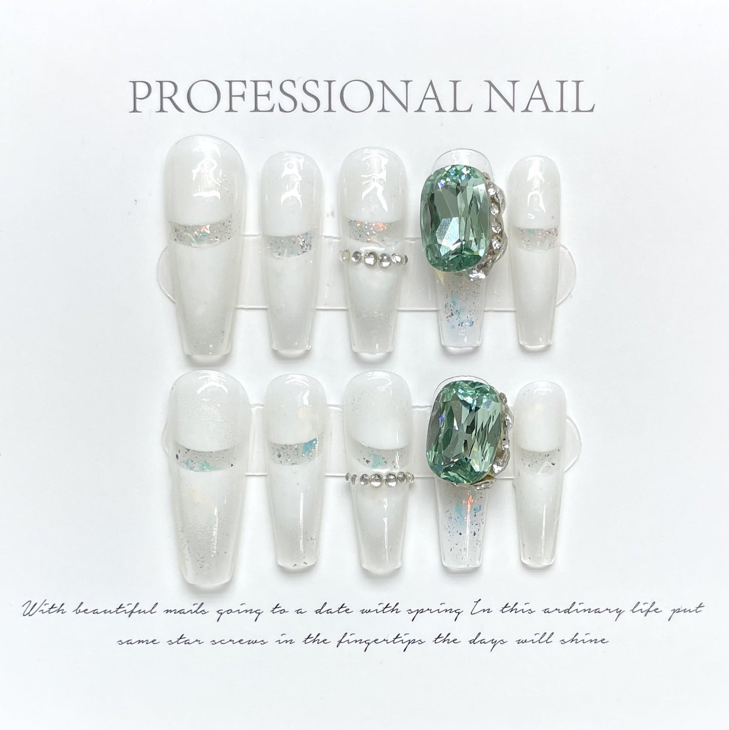 1034 Hollowed out French style press on nails 100% handmade false nails white