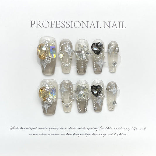 1055 Milky Way  style press on nails 100% handmade false nails sliver