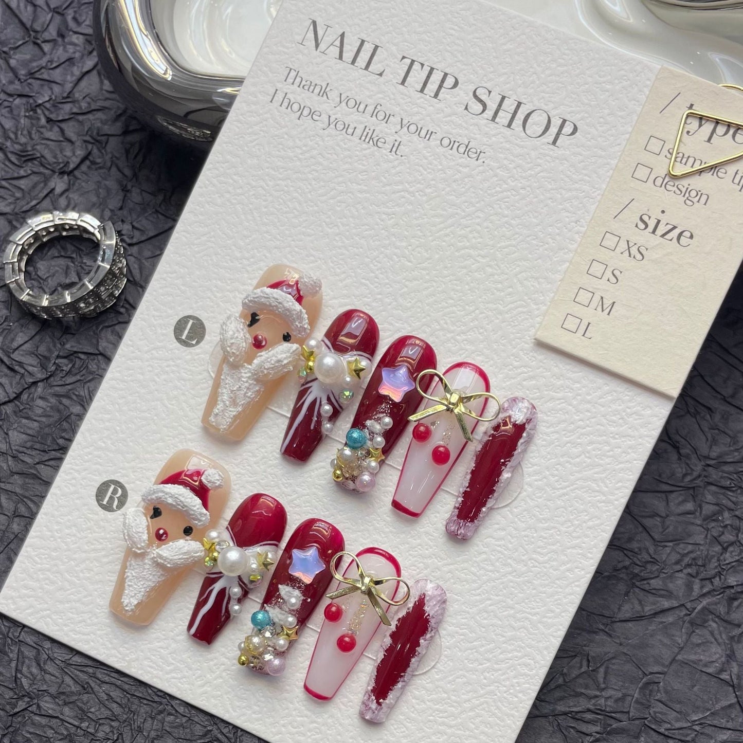 1215 Christmas style press on nails 100% handmade false nails red