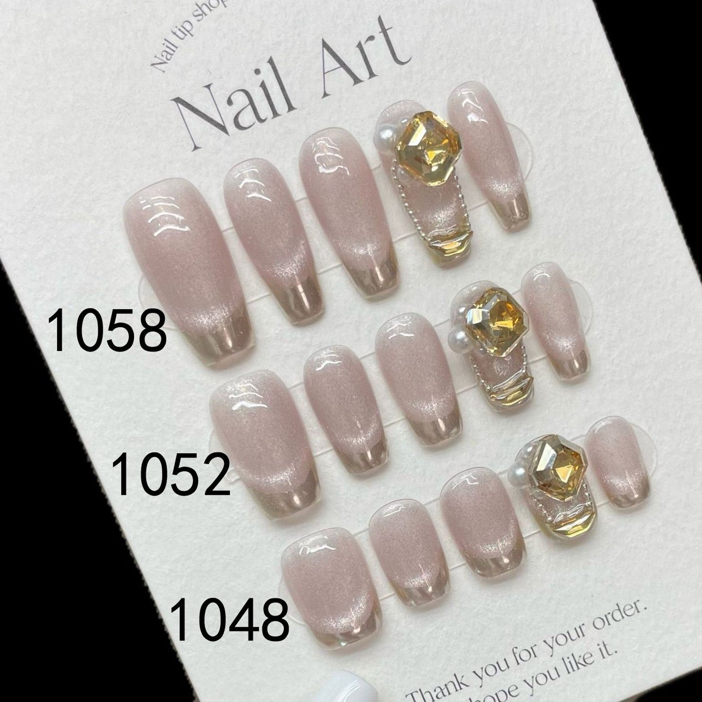 1048/1052/1058 French Cat's Eye  Effect press on nails 100% handmade false nails pink nude color