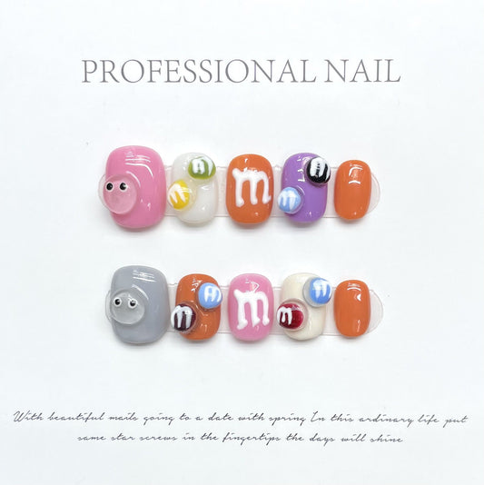 1081 M style press on nails 100% handmade false nails mixed color