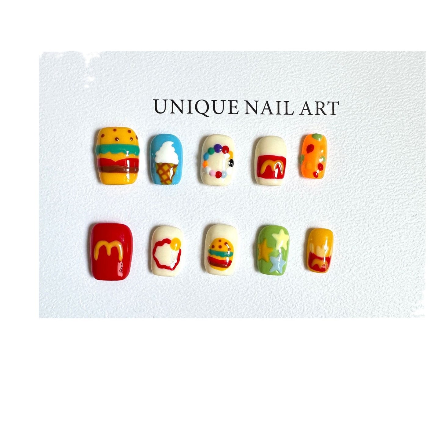 Cartoon burger hand-painted summer new unique handmade wear nail patch overseas cross-border finished product wholesale