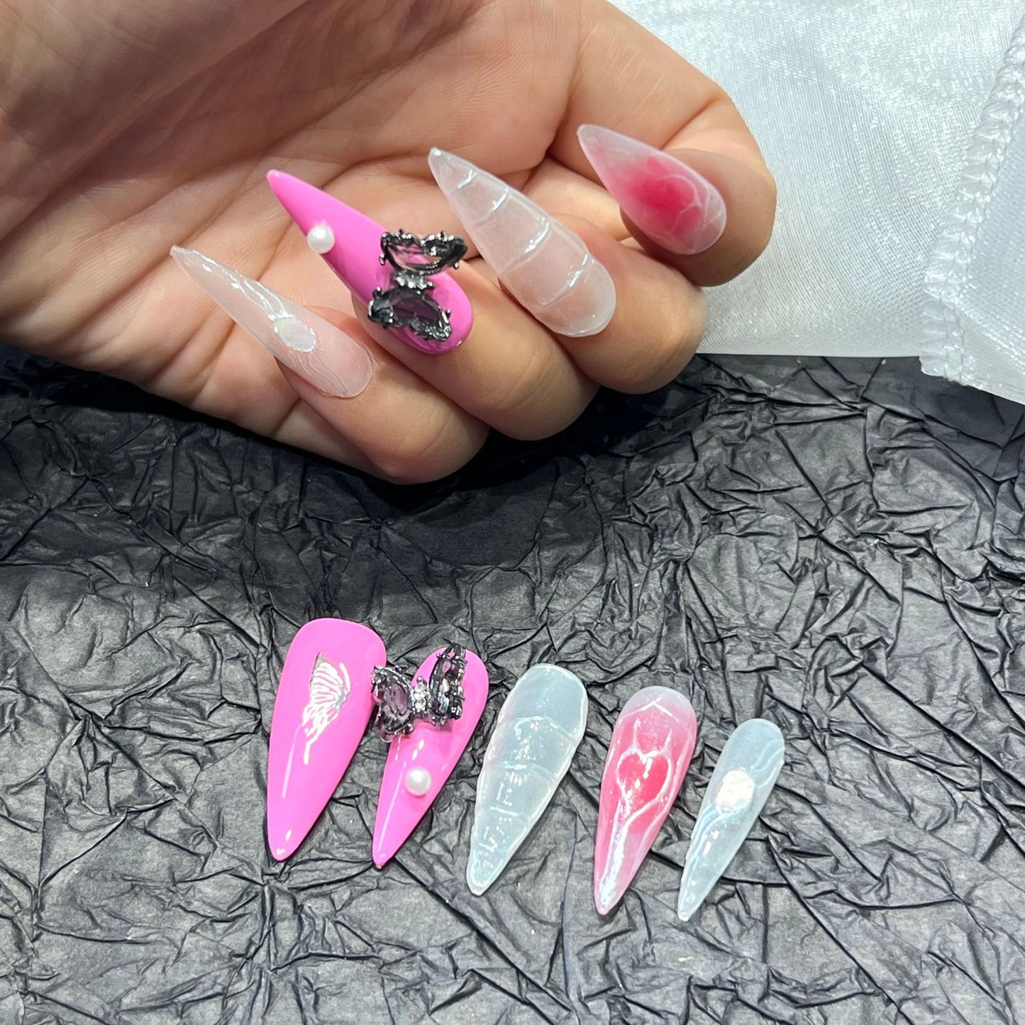 Spice girl punk pure hand-painted wearing nail piece high sense summer pure handmade nail patch cross-border long almond factory