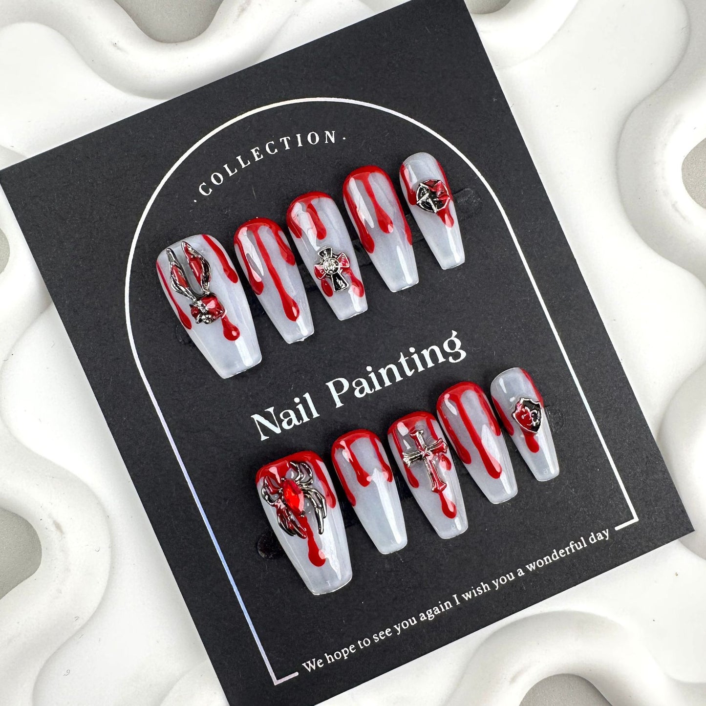 Hand-painted Halloween hand-worn nail pads, nail patches, cross-border wholesale, factory straight hair, advanced simplicity