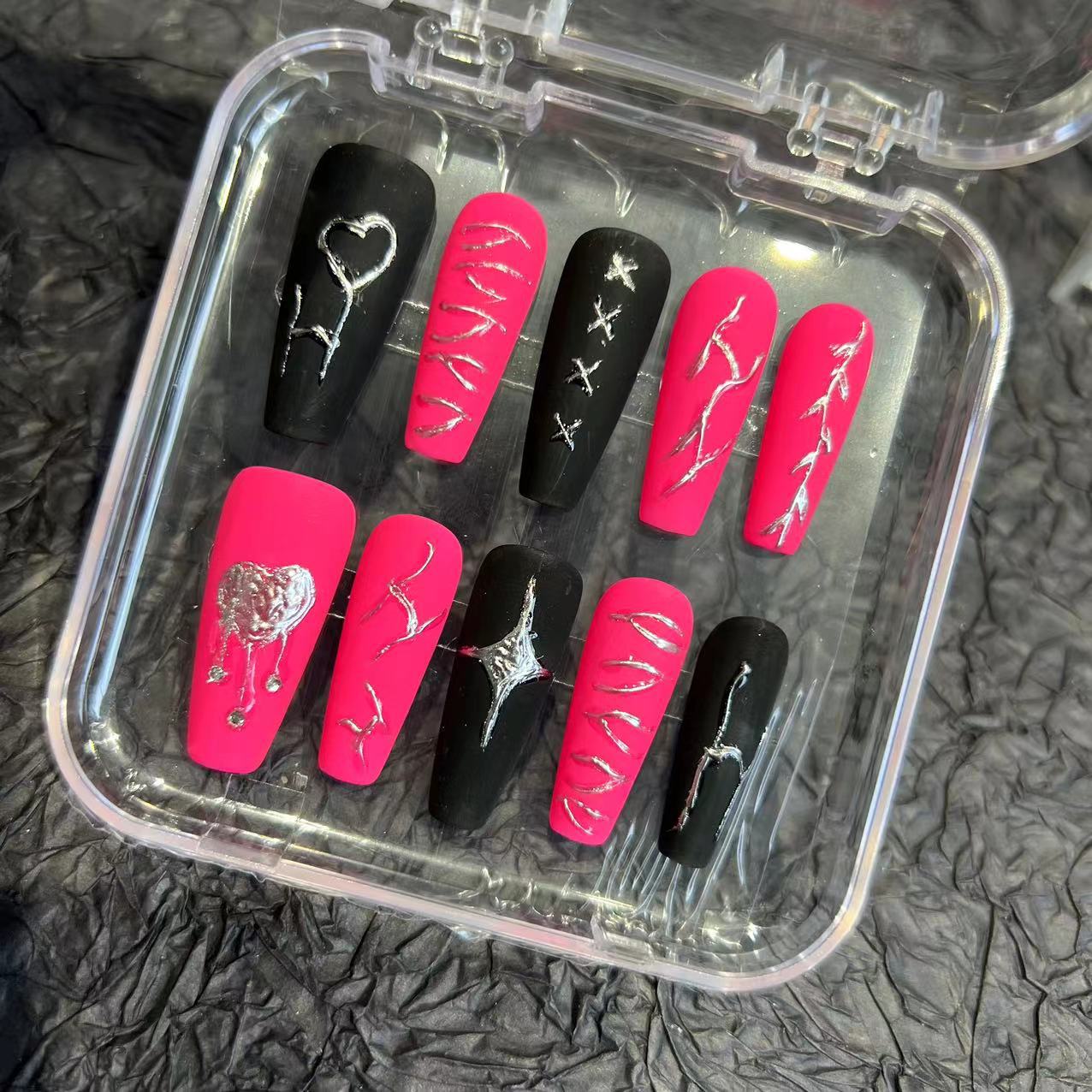 Pink & black matte model, pure hand-worn nail pads, nail patches, advanced sense, new summer models, overseas cross-border