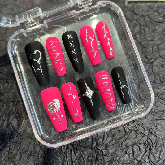 Pink & black matte model, pure hand-worn nail pads, nail patches, advanced sense, new summer models, overseas cross-border