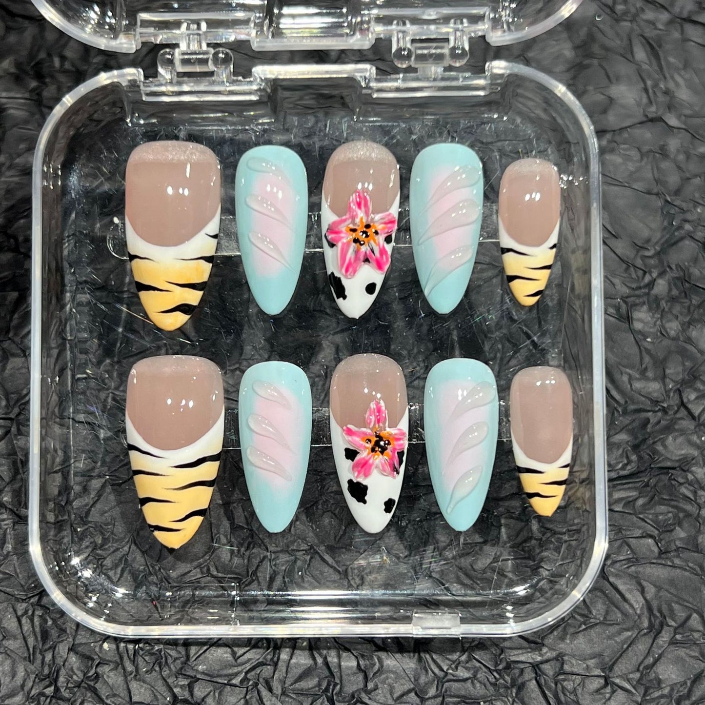 Leopard print hand-painted hand-worn nail pads, nail patches, advanced sense, summer wear nail, European and American factory straight hair 94