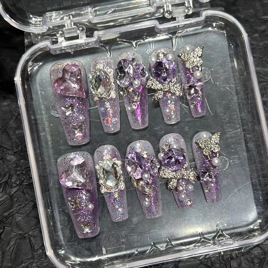 [Original real shot] K9 diamond jewelry advanced sense autumn new pure hand-painted wearing nail piece nail patch cross-border purple