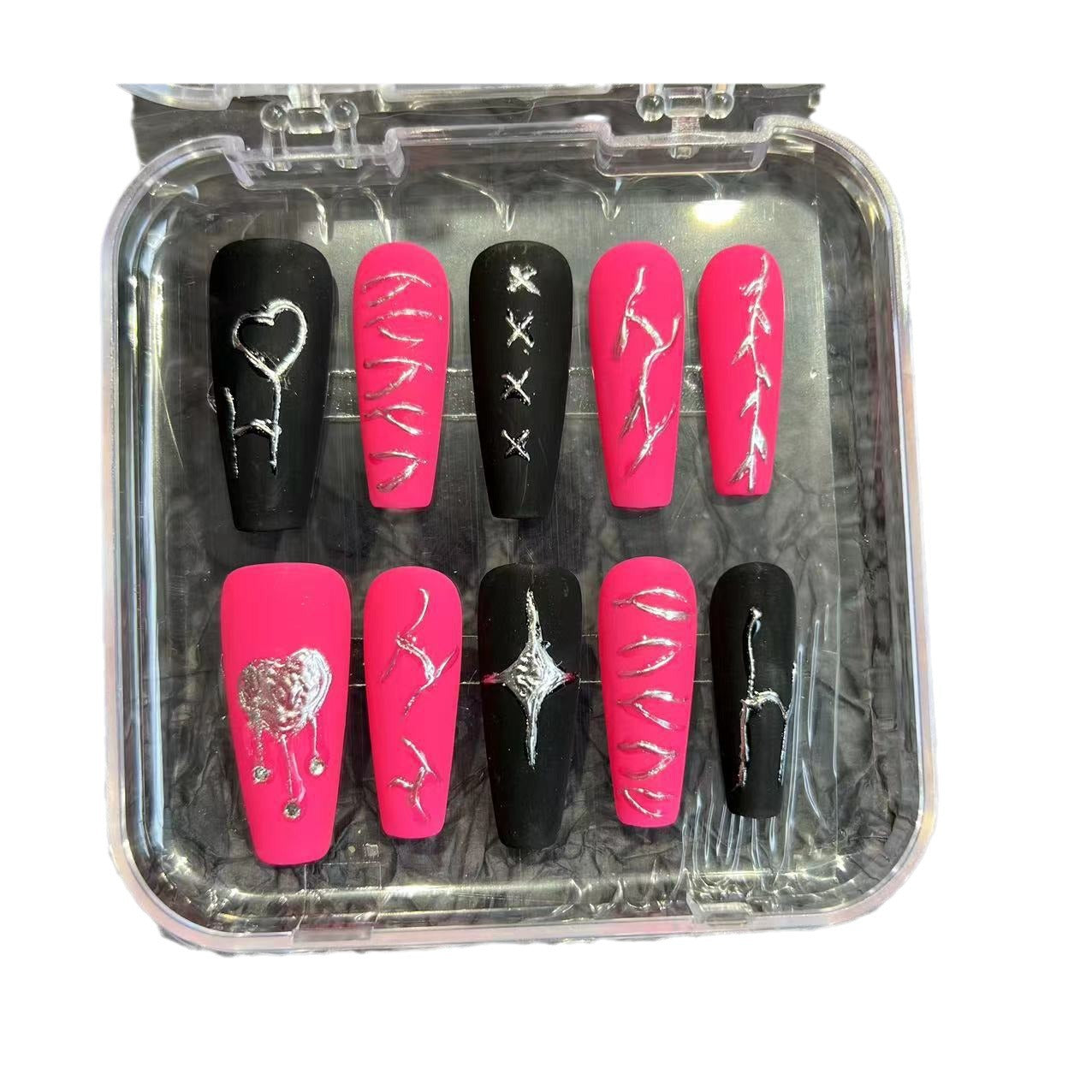 Pink & black matte model, pure hand-worn nail pads, nail patches, advanced sense, new summer models, overseas cross-border