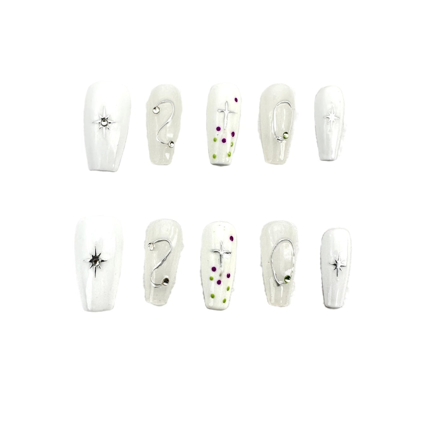 Painted White Y2K Spice Girl Versatile Pure Handmade Wear Nail Art Patch Overseas Cross-border Finished Product Wholesale