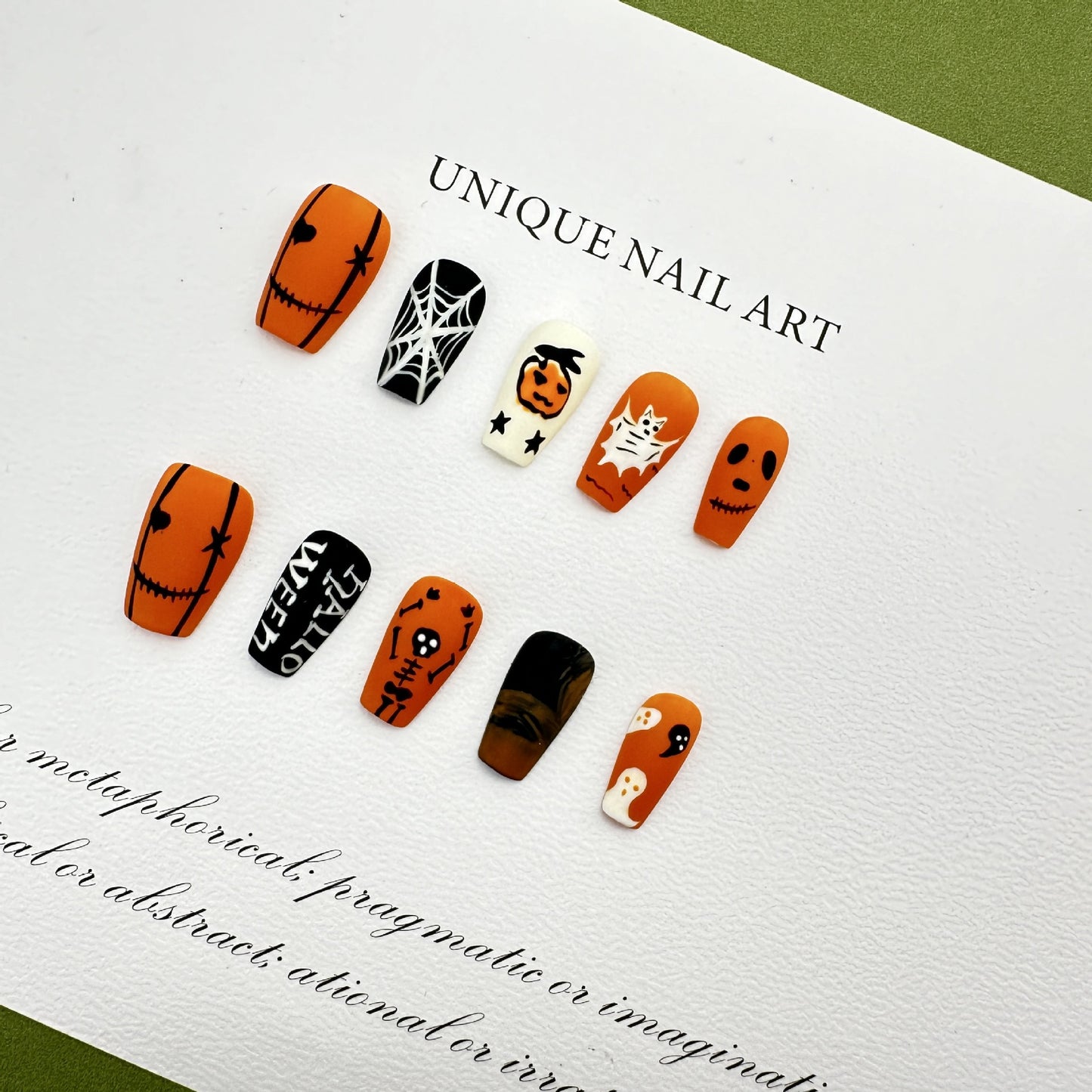 Halloween fully hand-painted pumpkin bats, European and American cross-border wearing nail pads, high-end pure handmade nail patches