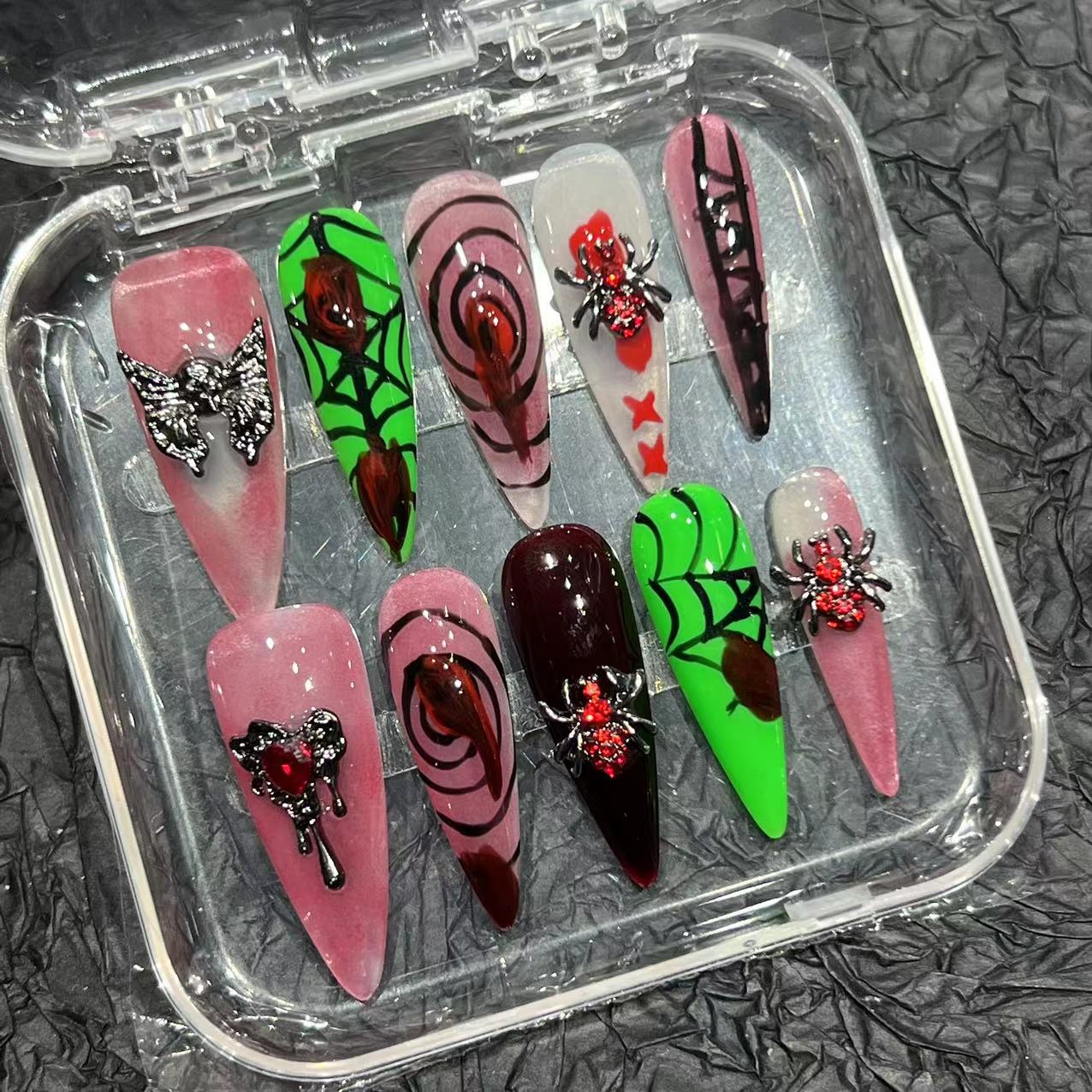 Halloween pure hand-painted hand-worn nail pads, high-end hand-painted nail patches, collision colors, cross-border wholesale